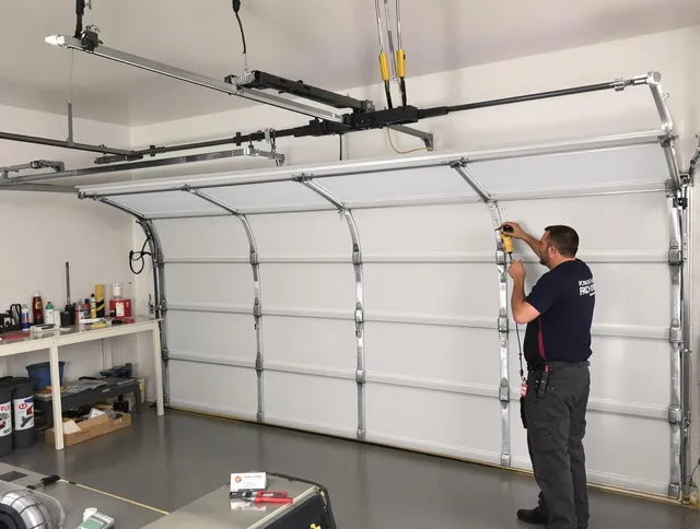Redondo Beach Garage Door Repair certified technician performing overhead door system repair in Redondo Beach